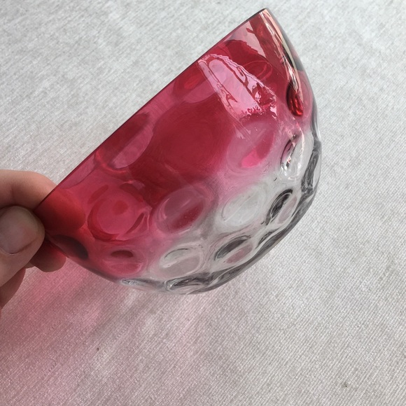 VINTAGE coin dot bowl cranberry/clear - Picture 2 of 6